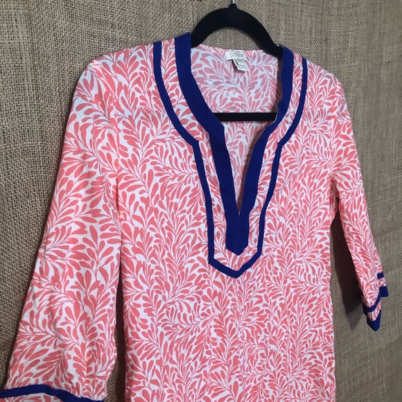 J Crew SZ XXS Tunic Top Pink Blue Short Sleeve - Picture 2 of 6